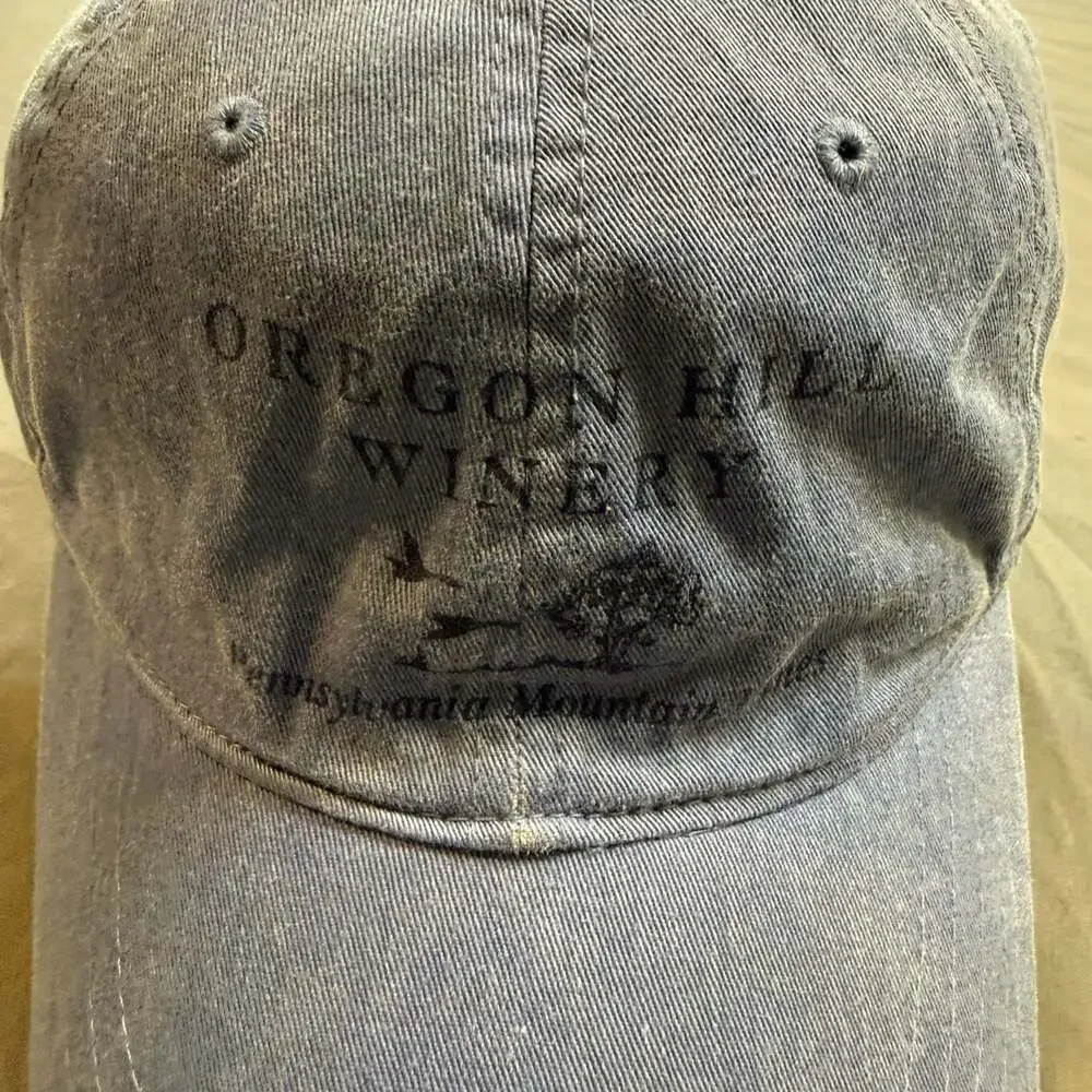 Oregon Hill Winery Blue Distressed Baseball Cap Embroidered Mountain Wine Hat